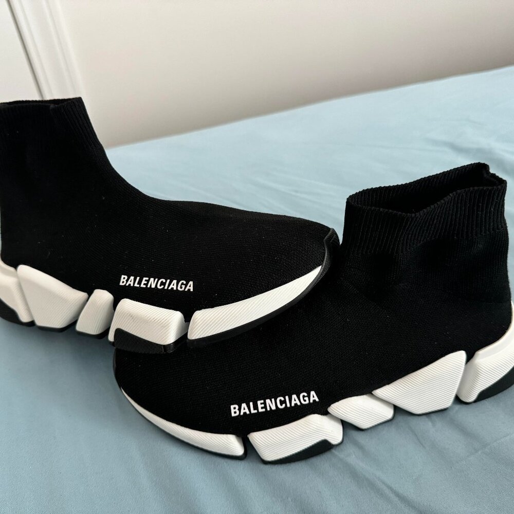 Balenciaga Speed 2.0 LT Sock Sneakers -- Black/White, Size US 7